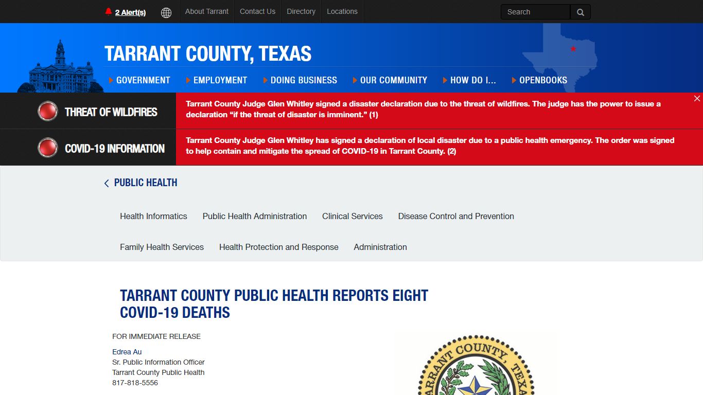 Tarrant County Public Health Reports Eight COVID-19 Deaths